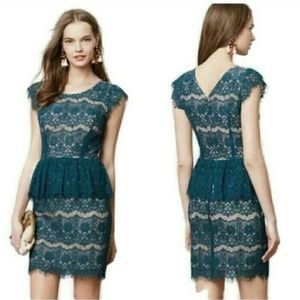 Maeve Anthropologie Elsa Peplum Lace Dress Green S‎